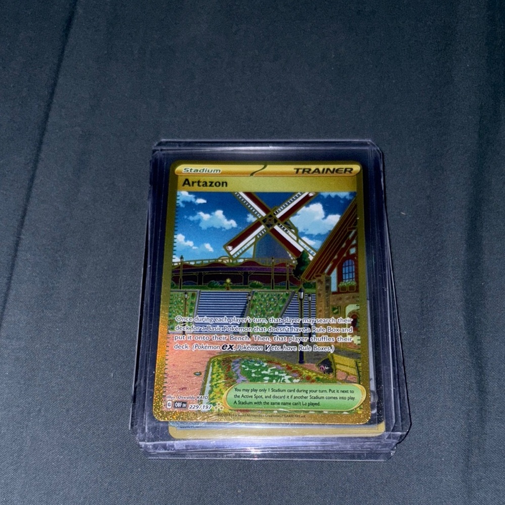 Pokemon Trainer Card with Gold and Green Accents